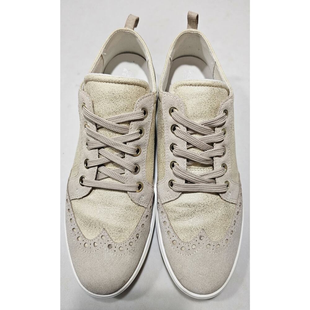 Geox Respira Women's Size 8 Beige Gold Metallic Brogue Wingtip Sneakers